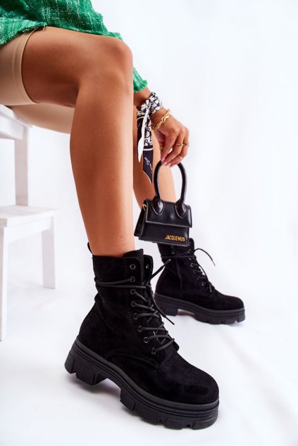 Členkové topánky na podpätku farba čierna kód obuvi VL187P BLACK
