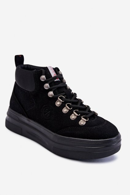 Členkové topánky na podpätku  čierne kód obuvi KK2R4074C BLK