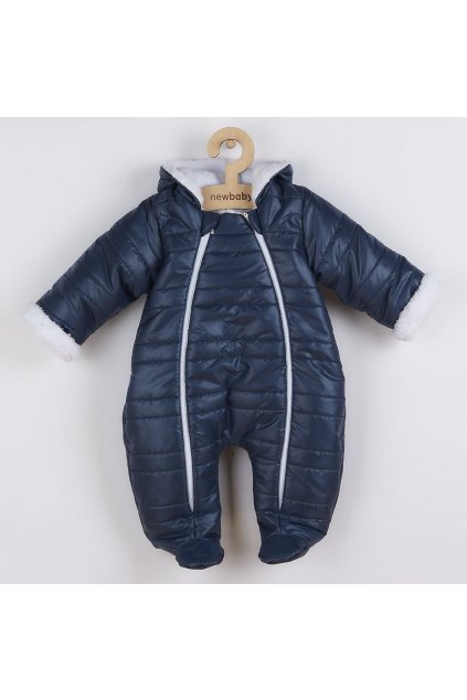 Zimná dojčenská kombinéza s kapucňou s uškami New Baby Pumi blue