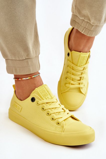 Dámske žltá tenisky na nízkom podpätku z textilu kód obuvi TE- CCC -01-LL274026 J.ŻÓŁTY : Naše topky dnes