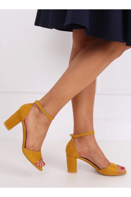Damske sandále žlté na stĺpovom opätku 88-395 Yellow