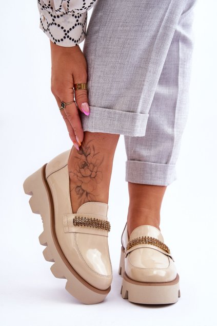 Módní mokasíny na platforme s ozdobou laura messi 2600 béžové / 2600/646 BEIGE (Veľkosť 41)