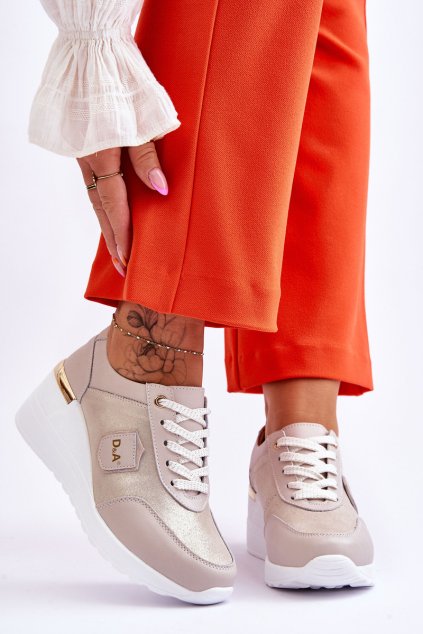 Dámské kožené tenisky na klínku zlaté Beatris (Veľkosť 40)