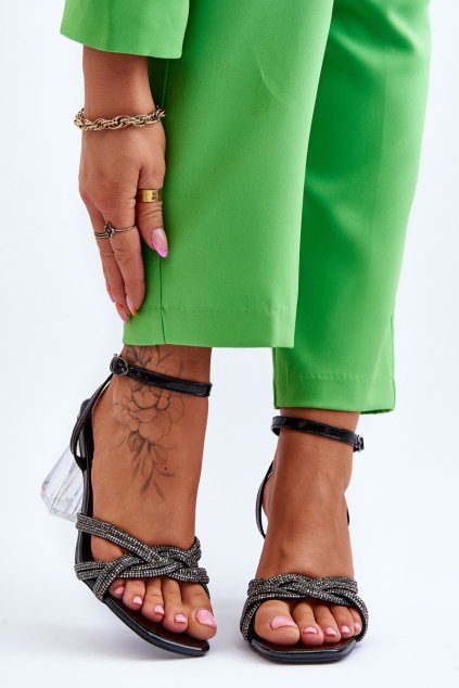 Kožené Sandále na průhledné bar čierne randy / MR-13 BLACK (Veľkosť 36)