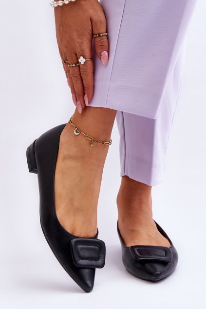 Klasické baleríny s zdobením černe rivea / 9533 BLACK (Veľkosť 36)