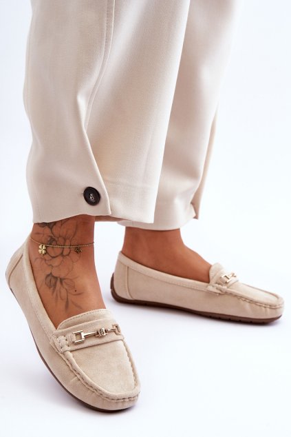 Dámske klasické semišové mokasíny béžove corinell / FT247 BEIGE (Veľkosť 36)