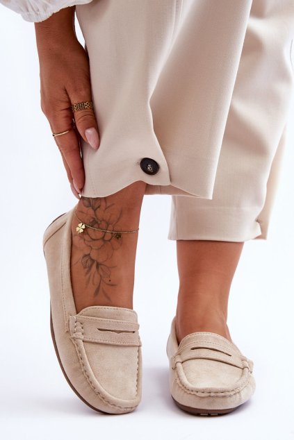 Dámské semišové mokasiny bežové Lenvie (Veľkosť 36)