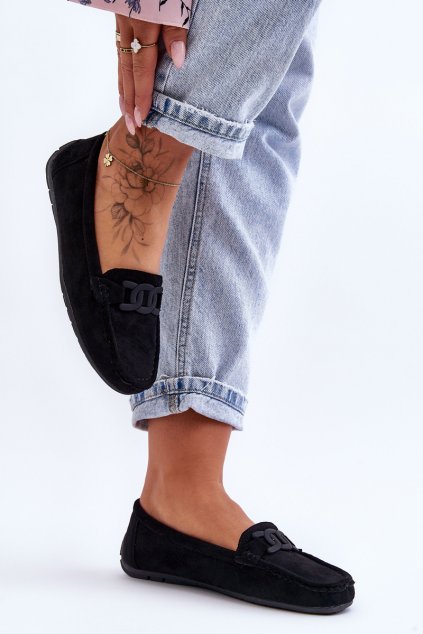 Dámské módní semišové mokasíny černé Rabell (Veľkosť 36)