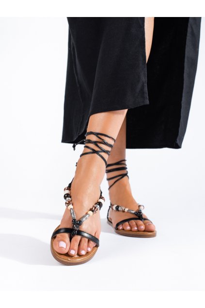 Čierne dámske sandále bez opätku podpätku Shelvt kod CCC -1- WWW-423B