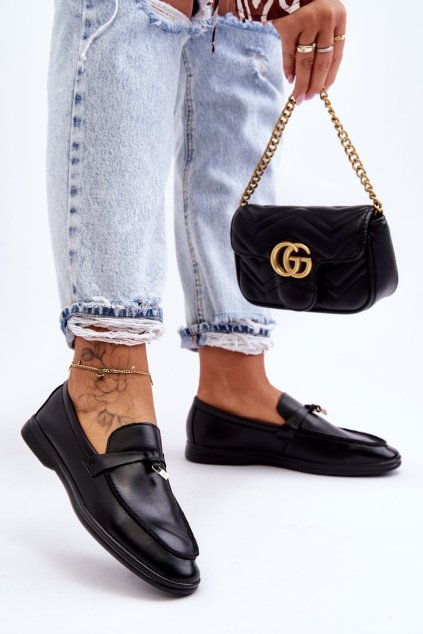 Dámske klasické mokasíny šedé cortez / E722 BLACK (Veľkosť 36)