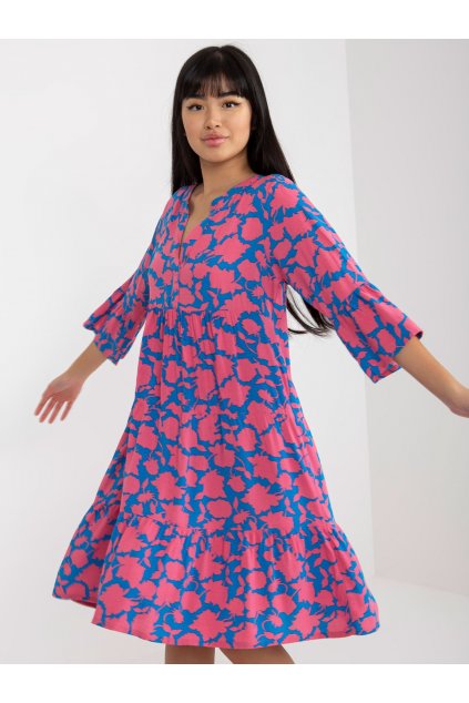 Dámske ružove šaty s podtlačeným vzorom kód produktu 15- TemU - 1-D73771M30214F