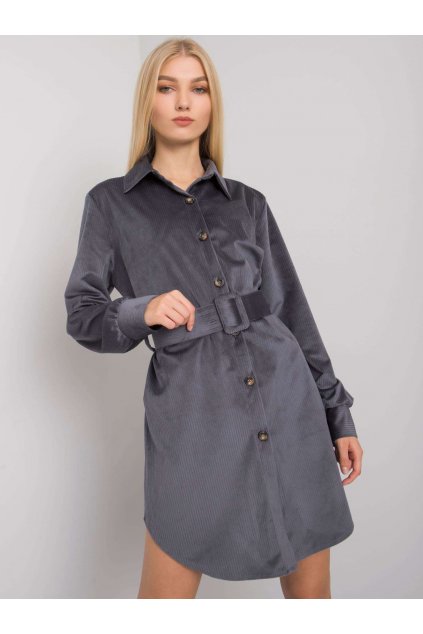 Dámske grafitovo-sive šaty košeľové kód produktu 15- TemU - 1-DHJ-SK-10333.12P
