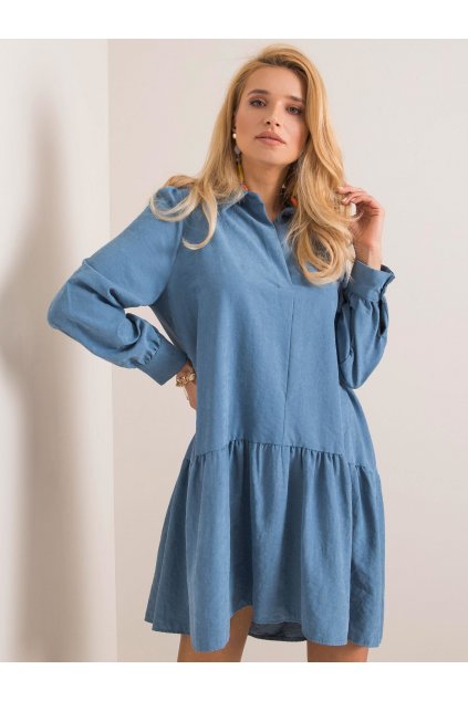 Dámske modre šaty s volánom kód produktu 15- TemU - 1-EM-SK-L1018.39P