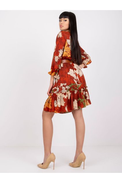 Dámske tmavo-pomarančove šaty s podtlačeným vzorom kód produktu LC-SK-22K-3039.51P