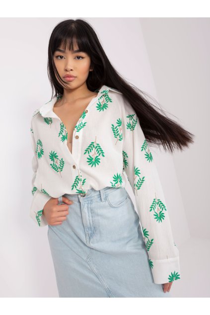 Dámske Košeľa farba Bielo-zelená kód LK-KS-509349.04