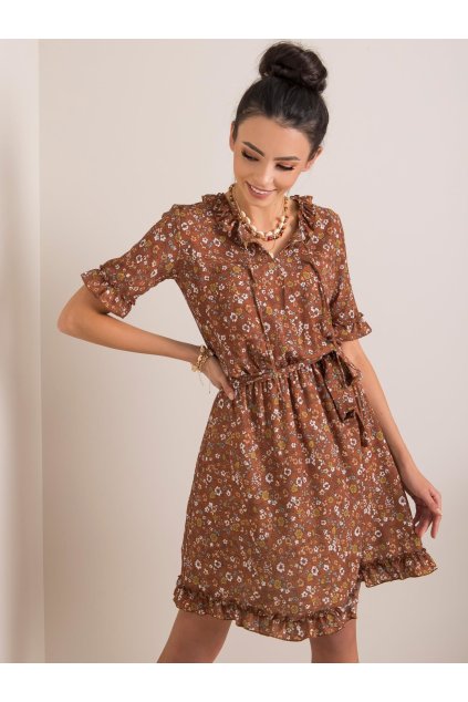 Dámske hnede šaty s podtlačeným vzorom kód produktu LK-SK-508097.68P