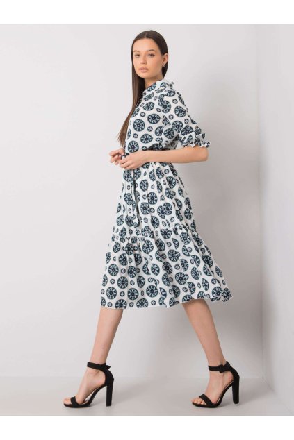 Dámske bielo-zelene šaty s podtlačeným vzorom kód produktu LK-SK-508525.17