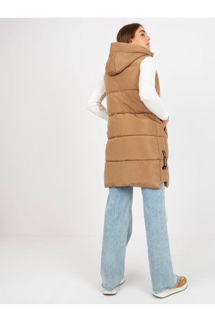 Hnedá dámska kamizelka camel z polyesteru, kód produktu NM-KZ-P22-6608.98P