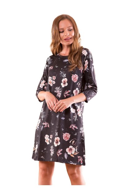 Dámske čierne šaty s podtlačeným vzorom kód produktu PL-SK-4335.03