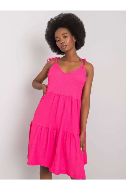 Dámske tmavo-ružove šaty s volánom kód produktu RO-SK-2570.19