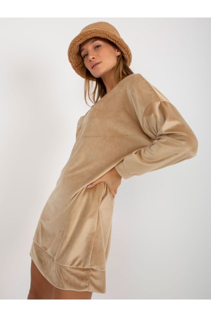 Dámske béžove šaty - tunika na bežný deň kód produktu RP-TU-8189.00X