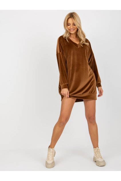 Dámske hnede camel šaty - tunika na bežný deň kód produktu RP-TU-8189.94