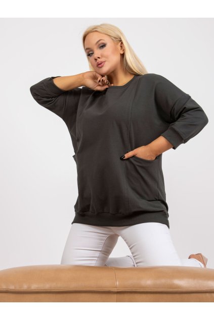 Dámska blúzka plus size tmavá-khaki RV-BZ-7606.24P (Farba Čierna, Veľkosť ONE SIZE)
