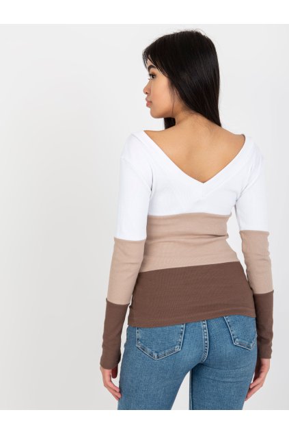 Dámska blúzka s dlhým rukávom bielo-béžová RV-BZ-8429.18P