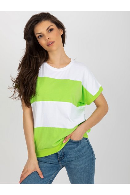 Dámska blúzka na bežný deň bielo-zelená RV-BZ-8640.36X