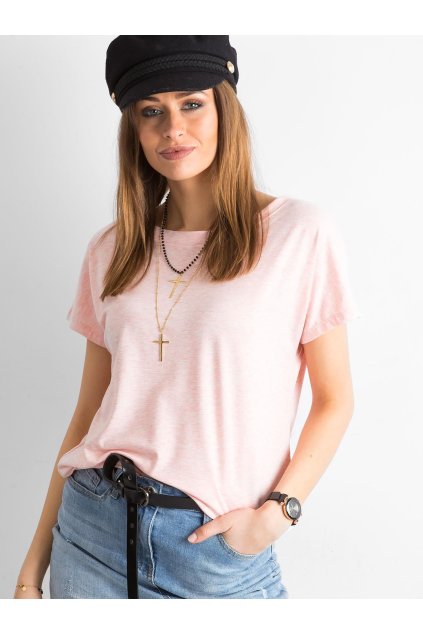 Svetlo-ružové dámske bavlnené tričko s elastanom, kód produktu RV-TS-4662.86