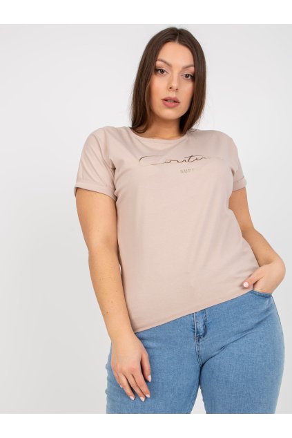 Dámske plus size tričko v béžovej farbe, kód produktu RV-TS-7775.66P