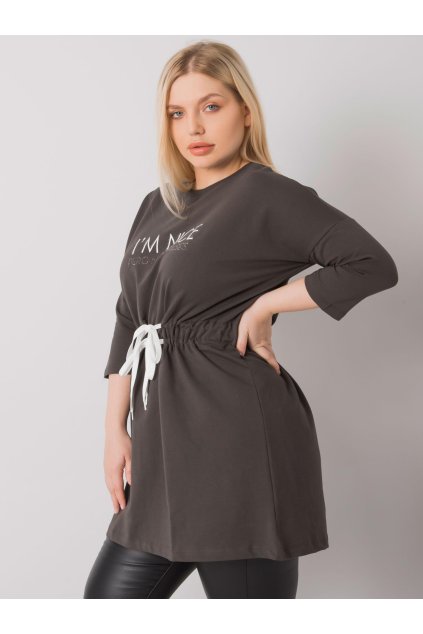 Dámske tmave-khaki šaty - tunika pre plnoštíhle moletky kód produktu RV-TU-7033.84P