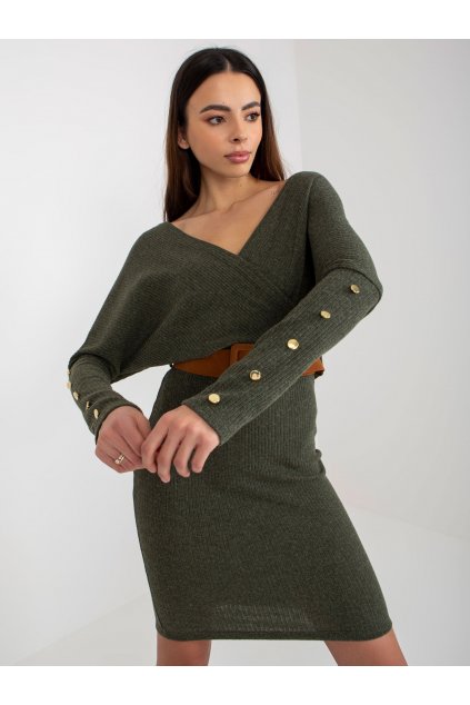 Dámske khaki šaty pletene dizajnove kód produktu 15- TemU - 1-TW-SK-BE-BQ183.19