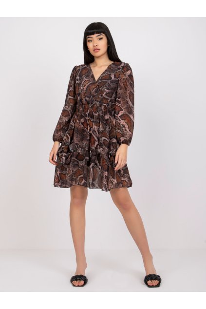 Dámske tmavo-hnede šaty s volánom kód produktu TW-SK-BI-0928-6.43