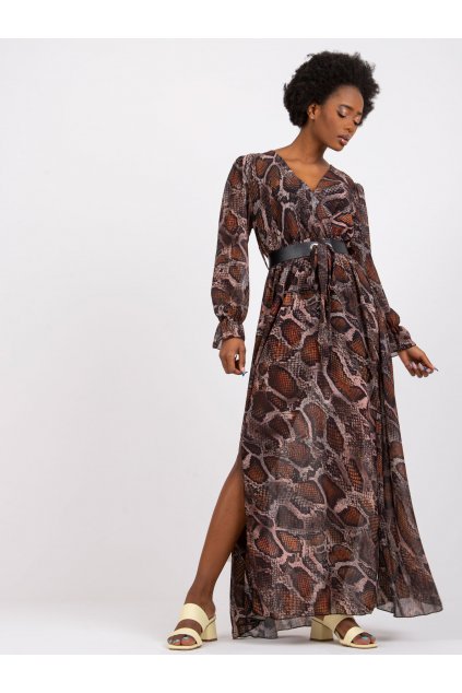 Dámske tmavo-hnede šaty s podtlačeným vzorom kód produktu 15- TemU - 1-TW-SK-BI-0948.24