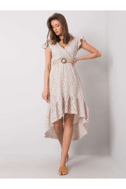 Dámske svetlo-béžove šaty s volánom kód produktu 15- TemU - 1-TW-SK-BI-25482.20