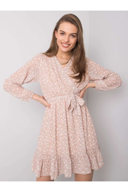 Dámske béžove šaty s podtlačeným vzorom kód produktu TW-SK-BI-26329.20