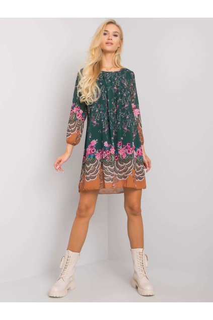Dámske tmavo-zelene šaty s podtlačeným vzorom kód produktu TW-SK-BI-2667-1.72P