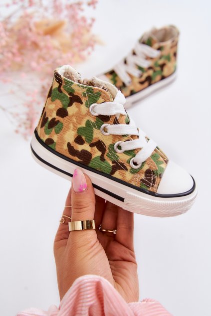 Detské vysoké tenisky s zipsom béžové a zelené filemon / 870-1/2/3 B LIGHT GREEN (Veľkosť 27)