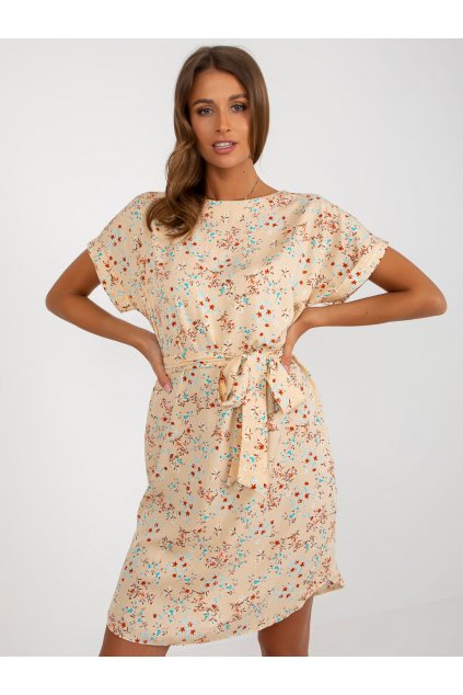 Dámske béžove šaty s podtlačeným vzorom kód produktu 15- TemU - 1-WN-SK-661-1.18P