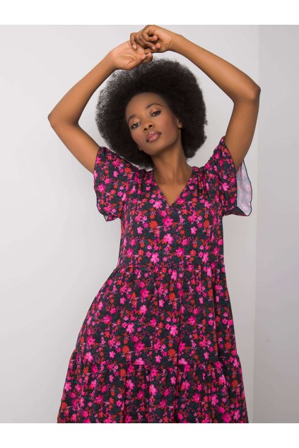 Dámske čierno-ružove šaty s podtlačeným vzorom kód produktu WN-SK-842-1.25P