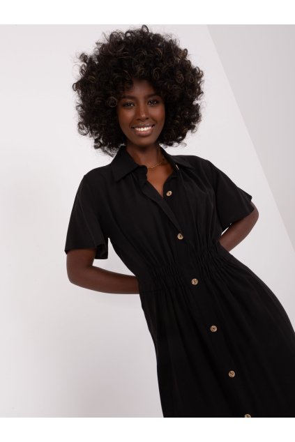 Dámske čierne šaty košeľové kód produktu CHA-SK-0607.69P (Farba Čierna, Veľkosť S/M)