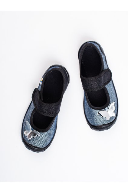 Sivé detské papuče bez opätku podpätku Shelvt kod CCC -1- 3A3/5-ATENA-LUREX/S