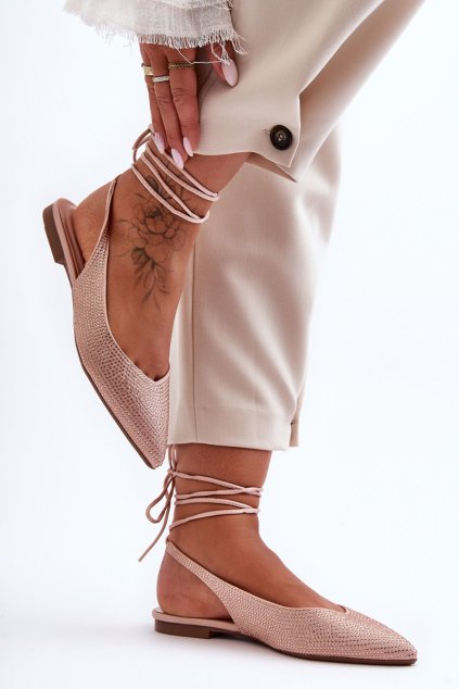 Dámské baleríny s ozdobnými čepicemi bežové Jange (Veľkosť 36)