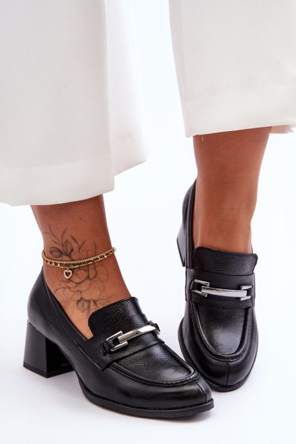 Pohodlné kožené lodičky čierne damira / 20111 V.CZARNY+CN (Veľkosť 37)