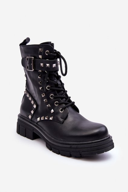 Členkové topánky na podpätku  čierne kód obuvi K63 BLACK