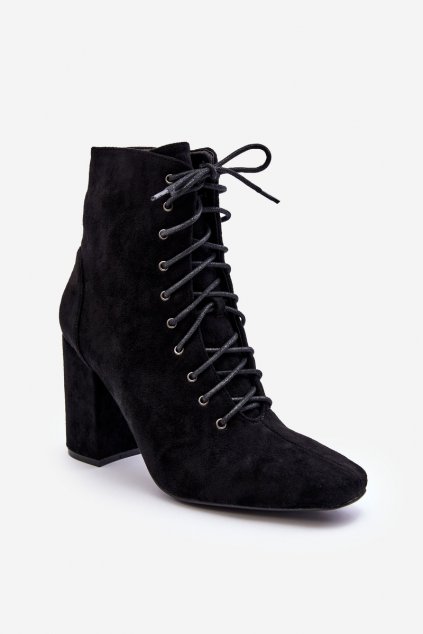 Členkové topánky na podpätku  čierne kód obuvi L08-237 BLACK