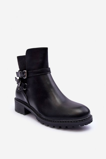 Členkové topánky na podpätku  čierne kód obuvi M715 BLACK