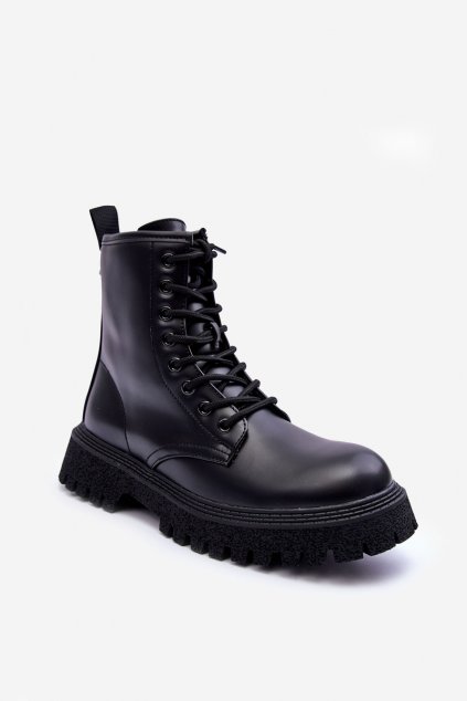 Členkové topánky na podpätku  čierne kód obuvi A9936 BLACK