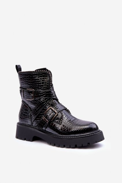 Členkové topánky na podpätku farba čierna kód obuvi 3185 BLACK